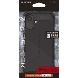 PM-A24BZEROBK [iPhone 16 Plus用 ケース ハイブリッド カバー 衝撃吸収 カメラレンズ保護設計 ストラップホール付 フィルム付 ZEROSHOCK ブラック]