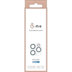 PM-A24CFLLP5BUG [iPhone 16 Pro/iPhone 16 Pro Max用 カメラフィルム ガラス カメラ全体保護 グリッター 高透明 強化ガラス 表面硬度10H 指紋防止 飛散防止 カメラレンズ保護カバー ＆me ブルー]