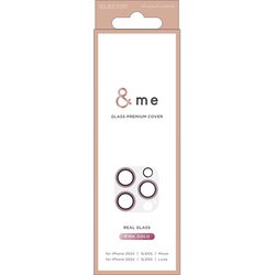 PM-A24CFLLP5PGG [iPhone 16 Pro/iPhone 16 Pro Max用 カメラフィルム ガラス カメラ全体保護 グリッター 高透明 強化ガラス 表面硬度10H 指紋防止 飛散防止 カメラレンズ保護カバー ＆me ピンクゴールド]
