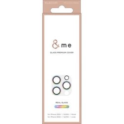 PM-A24CFLLP5RAG [iPhone 16 Pro/iPhone 16 Pro Max用 カメラフィルム ガラス カメラ全体保護 グリッター 高透明 強化ガラス 表面硬度10H 指紋防止 飛散防止 カメラレンズ保護カバー ＆me レインボー]