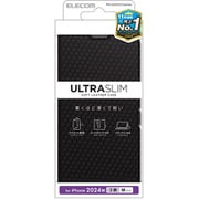 PM-A24CPLFUCB [iPhone 16 Pro用 ケース レザー カバー 手帳型 マグネット フラップ 衝撃吸収 超軽量 薄型 スタンド機能付 カードケース機能付 UltraSlim カーボンブラック]