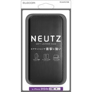 PM-A24CPLFY2BK [iPhone 16 Pro用 ケース レザー カバー 手帳型 マグネット フラップ 衝撃吸収 ストラップホール付 スタンド機能付 カードケース機能付 NEUTZ ブラック]