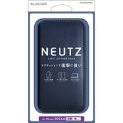 PM-A24CPLFY2NV [iPhone 16 Pro用 ケース レザー カバー 手帳型 マグネット フラップ 衝撃吸収 ストラップホール付 スタンド機能付 カードケース機能付 NEUTZ ネイビー]