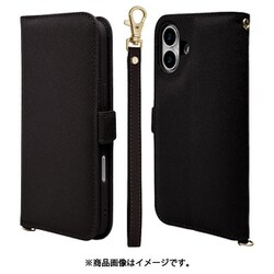 8253IP467BHSBK [iPhone 16 Plus用 手帳型ケース カード入れ おしゃれ スタンド機能 シンプル ハンドストラップ付き マグネット式 ブラック]