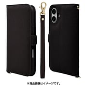 8253IP467BHSBK [iPhone 16 Plus用 手帳型ケース カード入れ おしゃれ スタンド機能 シンプル ハンドストラップ付き マグネット式 ブラック]