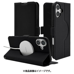 8255IP467BSMMBK [iPhone 16 Plus用 手帳型ケース 薄型 カード入れ スタンド機能 衝撃吸収 シンプル サイドマグネット Magsafe対応 ブラック]