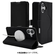 8255IP467BSMMBK [iPhone 16 Plus用 手帳型ケース 薄型 カード入れ スタンド機能 衝撃吸収 シンプル サイドマグネット Magsafe対応 ブラック]