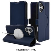 8256IP467BSMMNV [iPhone 16 Plus用 手帳型ケース 薄型 カード入れ スタンド機能 衝撃吸収 シンプル サイドマグネット Magsafe対応 ネイビー]