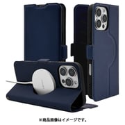 8272IP467PBSMMNV [iPhone 16 Pro Max用 手帳型ケース 薄型 カード入れ スタンド機能 衝撃吸収 シンプル サイドマグネット Magsafe対応 ネイビー]