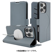 8273IP467PBSMMBG [iPhone 16 Pro Max用 手帳型ケース 薄型 カード入れ スタンド機能 衝撃吸収 シンプル サイドマグネット Magsafe対応 ブルーグレー]