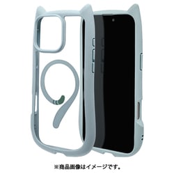 8338IP467PHPMSBL [iPhone 16 Pro Max用 ハイブリッドケース 猫耳 猫 衝撃吸収 TPU＋PC かわいい Magsafe対応 MIL規格 スモーキーブルー]