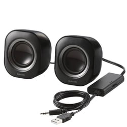 PC スピーカー 有線 音声φ3.5mm 電源USB-A 小型 ステレオ 最大出力4W（2W＋2W） アンプ内蔵 ボリュームコントローラー付 モニタースピーカー ブラック MS-P08U2BK