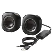 PC スピーカー 有線 音声φ3.5mm 電源USB-A 小型 ステレオ 最大出力4W(2W+2W) アンプ内蔵 ボリュームコントローラー付 モニタースピーカー ブラック MS-P08U2BK