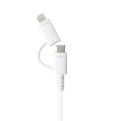 Lightning変換アダプター付 USB Type-C（CtoC）ふわふわケーブル 2m ホワイト CCJ-CL2M WH