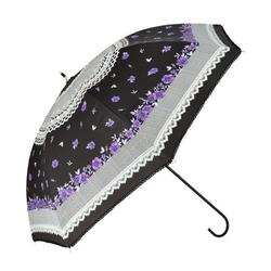 晴雨兼用傘 ブラックコーティング 50cm 長傘 長傘 フラワーレースBK myblack1k