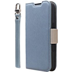 CR_IPNCSPLNA_AG [iPhone 16 対応 ケース 手帳型 カード 収納 スマホ ストラップ スタンド 機能 付 スマホケース PU レザー デニム 手帳型ケース NU アリスブルー×グレージュ]