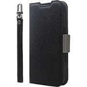 CR_IPNCSPLNA_BN [iPhone 16 対応 ケース 手帳型 カード 収納 スマホ ストラップ スタンド 機能 付 スマホケース PU レザー デニム 手帳型ケース NU ブラック×ニュートラルグレー]
