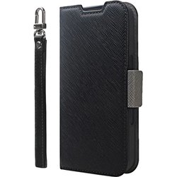CR_IPBCSPLNA_BN [iPhone 16 Plus 対応 ケース 手帳型 カード 収納 スマホ ストラップ スタンド 機能 付 スマホケース PU レザー デニム 手帳型ケース NU ブラック×ニュートラルグレー]