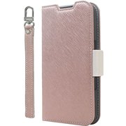 CR_IPBCSPLNA_CW [iPhone 16 Plus 対応 ケース 手帳型 カード 収納 スマホ ストラップ スタンド 機能 付 スマホケース PU レザー デニム 手帳型ケース NU シャンパンローズ×ホワイト]
