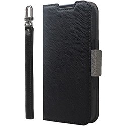 CR_IPRCSPLNA_BN [iPhone 16 Pro 対応 ケース 手帳型 カード 収納 スマホ ストラップ スタンド 機能 付 スマホケース PU レザー デニム 手帳型ケース NU ブラック×ニュートラルグレー]