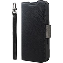 CR_IPGCSPLNA_BN [iPhone 16 Pro Max 対応 ケース 手帳型 カード 収納 スマホ ストラップ スタンド 機能 付 スマホケース PU レザー デニム 手帳型ケース NU ブラック×ニュートラルグレー]