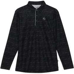 ゴルフ メンズ ストレッチピケ AOP ポロ LS XLサイズ PUMA BLACK