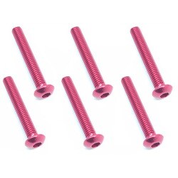 NAX-320R 3×20 ヘックス ボタン ジュラルミンビス 6本入 レッド [ラジコン用パーツ]