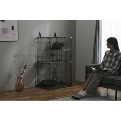 アイリスオーヤマのコンパクトキャットケージ 2段　カラー　ダークグレー　【美品】 アイリスオーヤマ コンパクトキャットケージ2段 ダークグレー
