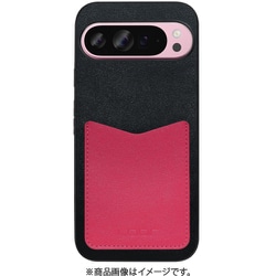 WORK49GG-BKPK-GPX9PXL [Google Pixel 9 Pro XL 用 PUレザースマホケース/ストラップホール＆カードポケット付き ブラックピンク]