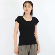 レディース カップ付き インナー 半袖 下着 ブラトップ 綿100% プラチナ加工 Lサイズ ブラック 22795-23-10