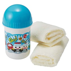 コットン おしぼり 2枚 抗菌 おしぼりケース セット GoGo タウン ストラップ用の穴付き 弁当 P-3618