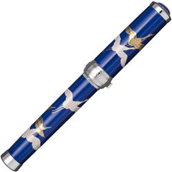 有田焼万年筆 鶴の舞 瑠璃 ロジウムメッキ 細字 受注生産品 102020200