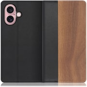 WORK08IP-KU-IP16 [iPhone 16 用 天然木仕様の本革スマホケース/スタンド機能＆カードポケット付き 胡桃]