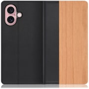 WORK08IP-SA-IP16 [iPhone 16 用 天然木仕様の本革スマホケース/スタンド機能＆カードポケット付き 桜]