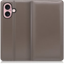 WORK14IP-GY-IP16 [iPhone 16 用 本革スマホケース/スタンド機能＆カードポケット付き グレー]