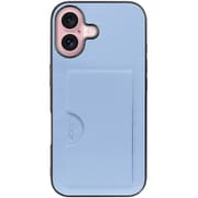 WORK28IP-BU-IP16 [iPhone 16 用 PUレザースマホケース/カードポケット＆ストラップホール付き ベビーブルー]