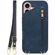 WORK54IP-BU-IP16 [iPhone 16 用 背面型スマホショルダーケース/ロングストラップ＆カードポケット付き クラシックブルー]