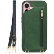 WORK54IP-GN-IP16 [iPhone 16 用 背面型スマホショルダーケース/ロングストラップ＆カードポケット付き オリーブグリーン]