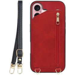 WORK54IP-RD-IP16 [iPhone 16 用 背面型スマホショルダーケース/ロングストラップ＆カードポケット付き ロイヤルレッド]
