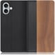 WORK08IP-KU-IP16PS [iPhone 16 Plus 用 天然木仕様の本革スマホケース/スタンド機能＆カードポケット付き 胡桃]