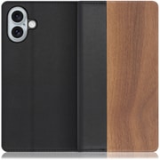 WORK08IP-KU-IP16PS [iPhone 16 Plus 用 天然木仕様の本革スマホケース/スタンド機能＆カードポケット付き 胡桃]