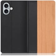 WORK08IP-SA-IP16PS [iPhone 16 Plus 用 天然木仕様の本革スマホケース/スタンド機能＆カードポケット付き 桜]