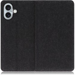 WORK17IP-BK-IP16PS [iPhone 16 Plus 用 デニム生地スマホケース/スタンド機能＆カードポケット付き ブラック]