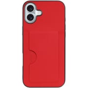 WORK28IP-RD-IP16PS [iPhone 16 Plus 用 PUレザースマホケース/カードポケット＆ストラップホール付き レッド]