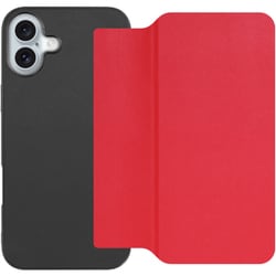WORK38IP-RD-IP16PS [iPhone 16 Plus 用 PUレザースマホケース/ストラップホール＆カードポケット付き スカーレット]
