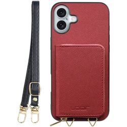 WORK24MPIP-RD-IP16PS [iPhone 16 Plus 用 小銭入れ付きスマホケース/PUレザー/ストラップ付き レッド]