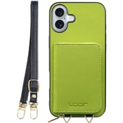WORK24MPIP-LG-IP16PS [iPhone 16 Plus 用 小銭入れ付きスマホケース/PUレザー/ストラップ付き ライムグリーン]