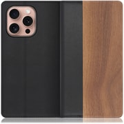 WORK08IP-KU-IP16PRO [iPhone 16 Pro 用 天然木仕様の本革スマホケース/スタンド機能＆カードポケット付き 胡桃]