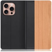 WORK08IP-SA-IP16PRO [iPhone 16 Pro 用 天然木仕様の本革スマホケース/スタンド機能＆カードポケット付き 桜]