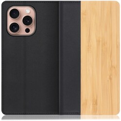 WORK08IP-TA-IP16PRO [iPhone 16 Pro 用 天然木仕様の本革スマホケース/スタンド機能＆カードポケット付き 竹]
